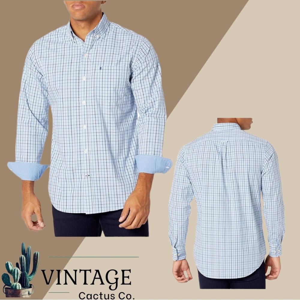 LIKE NEW! SET OF 2 IZOD MENS BUTTON DOWN PLAID DRESS SHIRT!